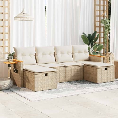Soffgrupp för trädgården med dynor 6 delar beige konstrotting
