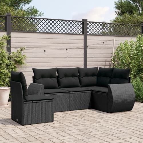 Loungegrupp för trädgården med dynor 5 delar svart konstrotting