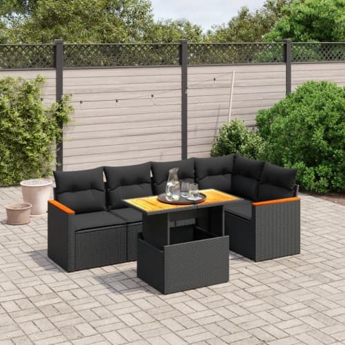 Loungegrupp med dynor 6 delar svart konstrotting