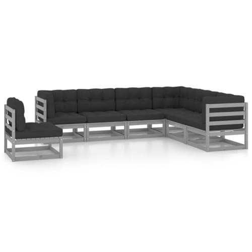 Loungegrupp med Dynor 7 delar grå massiv furu