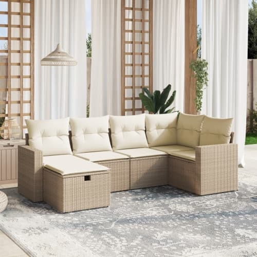 Soffgrupp för trädgården med dynor 6 delar beige konstrotting