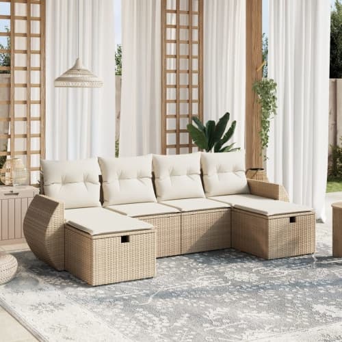 Soffgrupp för trädgården med dynor 6 delar beige konstrotting