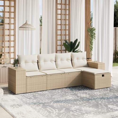 Soffgrupp för trädgården med dynor 5 delar beige konstrotting