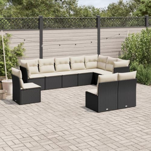 Loungegrupp 10 delar med svarta dynor konstrotting