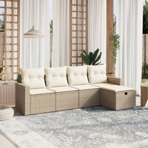 Soffgrupp för trädgården med dynor 5 delar beige konstrotting