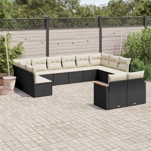 Loungegrupp med dynor 12 delar svart konstrotting