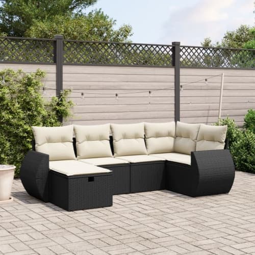 Loungegrupp med dynor 6 delar svart konstrotting