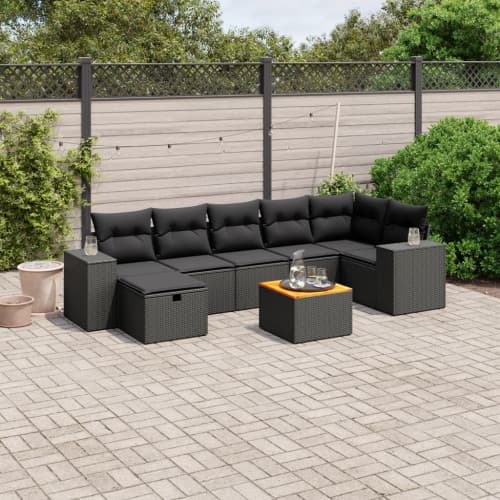 Loungegrupp för trädgården med dynor 8 delar svart konstrotting
