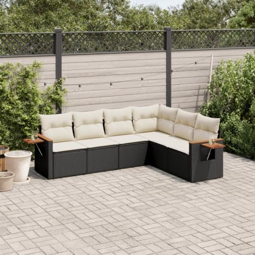 Loungegrupp med dynor 6 delar svart konstrotting