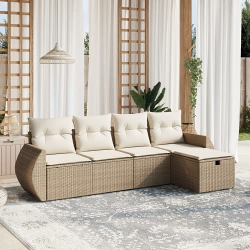 Soffgrupp för trädgården med dynor 5 delar beige konstrotting