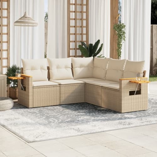 Soffgrupp för trädgården med dynor 5 delar beige konstrotting