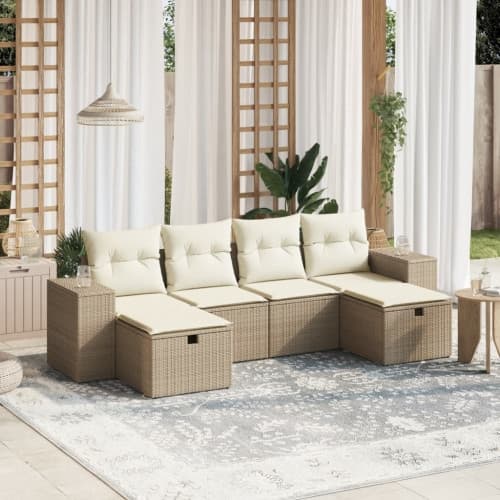 Soffgrupp för trädgården med dynor 6 delar beige konstrotting