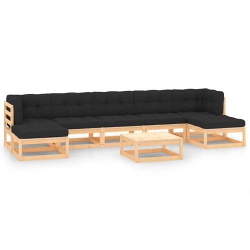 Loungegrupp med antracitfärgade dynor 8 delar massiv furu