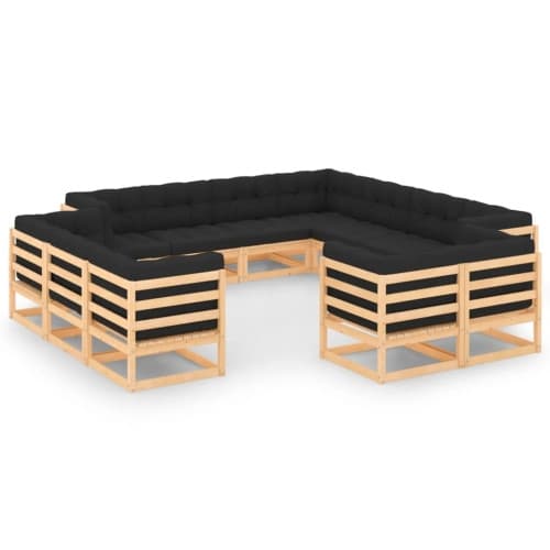 Loungegrupp med antracitfärgade dynor 12 delar massiv furu
