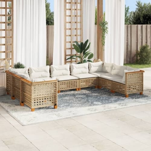 Soffgrupp för trädgården med dynor 9 delar beige konstrotting