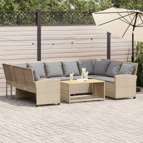Trädgårdssoffa med dynor beige konstrotting
