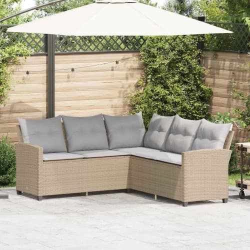 L-formad soffsoffa med kuddar beige konstrotting