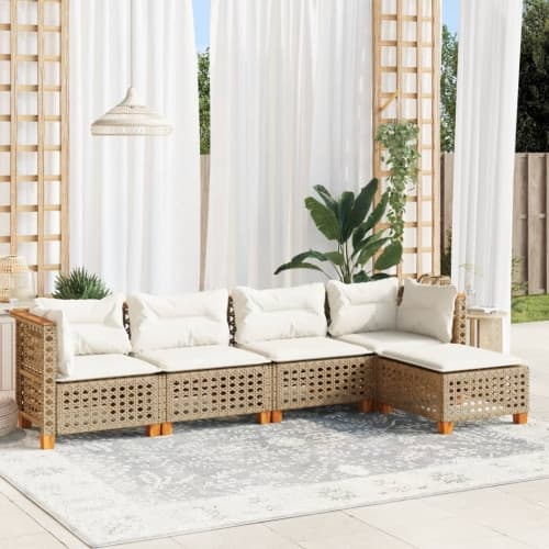 Soffgrupp för trädgården med dynor 5 delar beige konstrotting