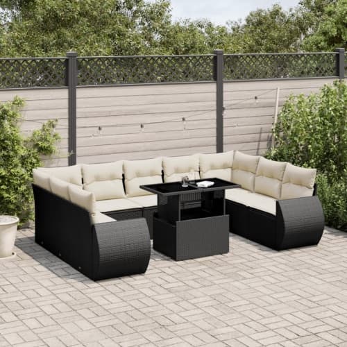 Loungegrupp 10 delar med svarta dynor konstrotting