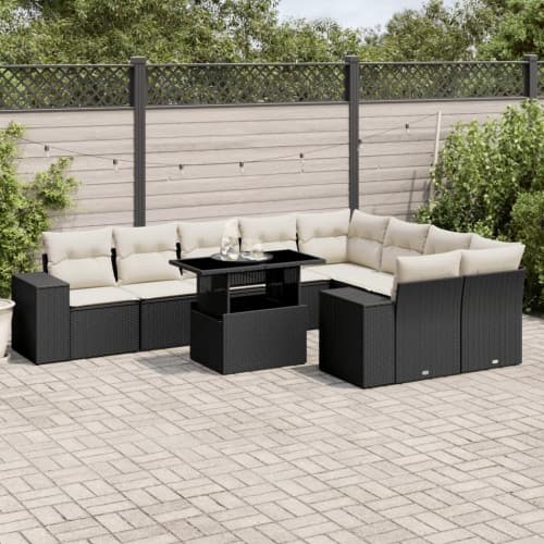 Loungegrupp 10 delar med svarta dynor konstrotting