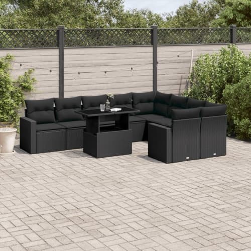 Loungegrupp 10 delar med svarta dynor konstrotting