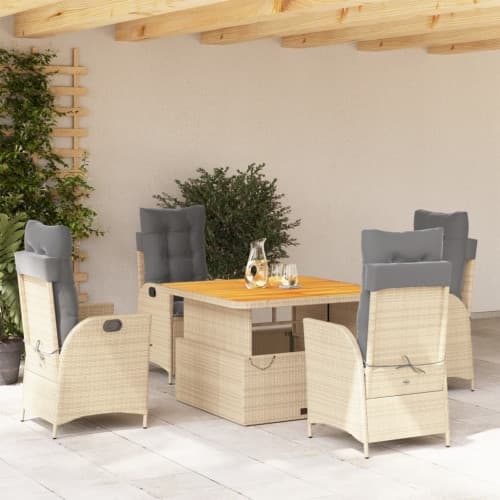 Matgrupp för trädgården med dynor 5 delar beige konstrotting