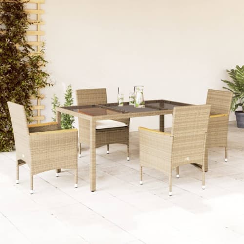 Matgrupp för trädgård med dynor 5 delar beige konstrotting&glas