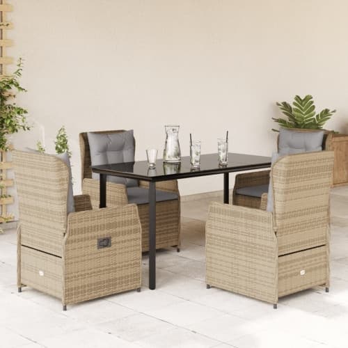 Matgrupp för trädgården med dynor 5 delar beige konstrotting