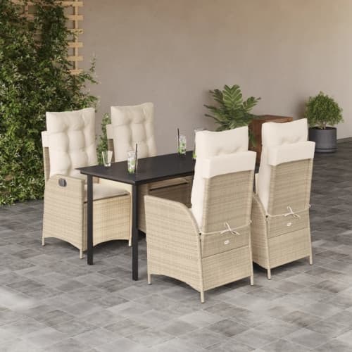 Matgrupp för trädgården med dynor 5 delar beige konstrotting