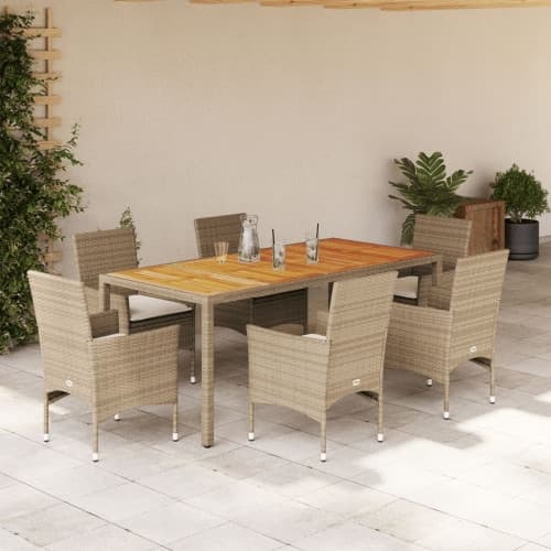 Matgrupp för trädgården med dynor 7 delar beige konstrotting