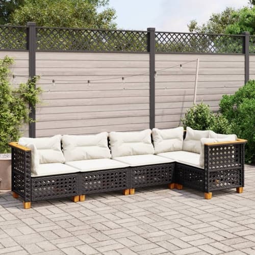 Loungegrupp för trädgården med dynor 5 delar svart konstrotting