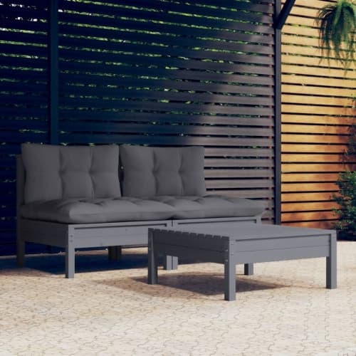 Loungegrupp med antracit dynor 5 delar massiv furu