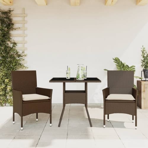Matgrupp för trädgård med dynor 3 delar brun konstrotting&glas