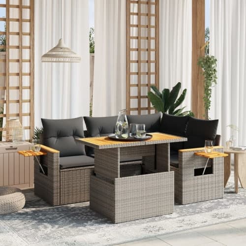 Loungegrupp för trädgården med dynor 5 delar konstrotting grå