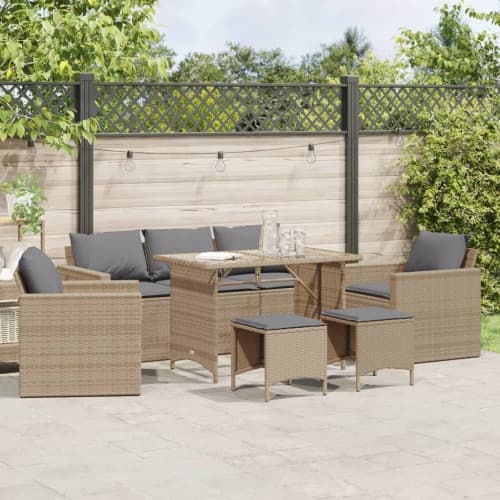 Soffgrupp för trädgården med dynor 6 delar beige konstrotting