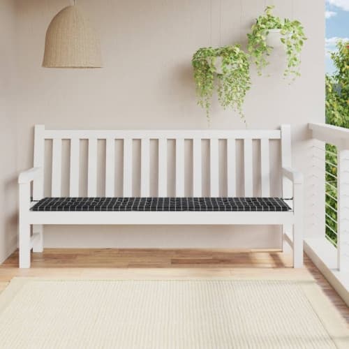 Bänkdyna för trädgården svartrutig 200x50x4 cm tyg