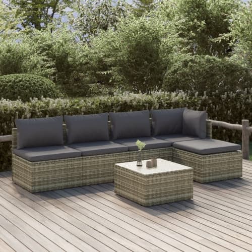 Loungegrupp för trädgården med dynor 6 delar grå konstrotting