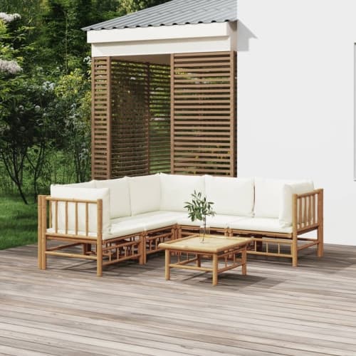 Loungegrupp 6 delar gräddvita dynor bambu