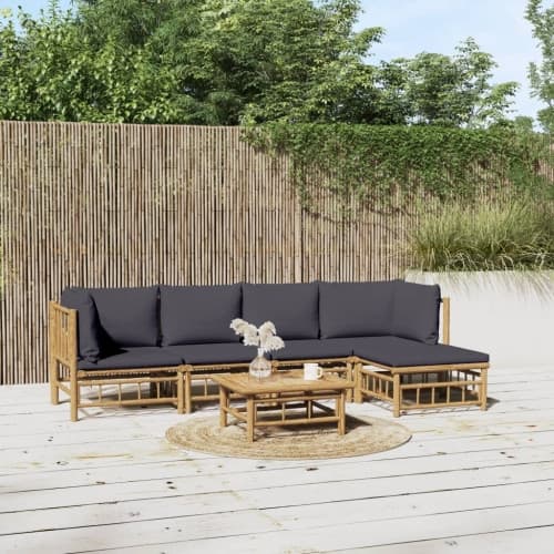 Loungegrupp 6 delar mörkgrå dynor bambu