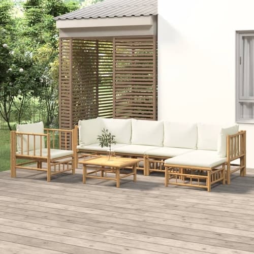Loungegrupp 7 delar gräddvita dynor bambu