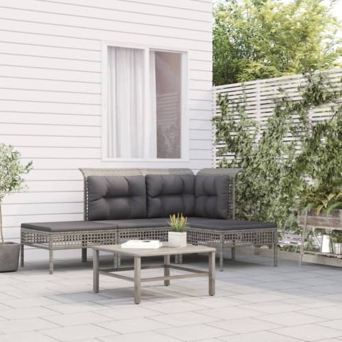 Loungegrupp med dynor 4 delar konstrotting grå