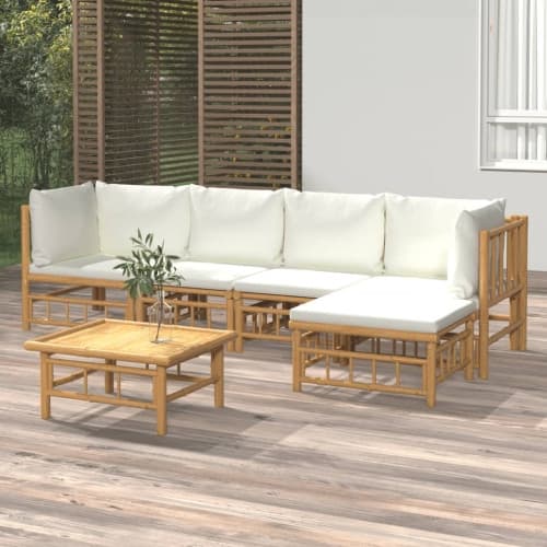 Loungegrupp 6 delar gräddvita dynor bambu