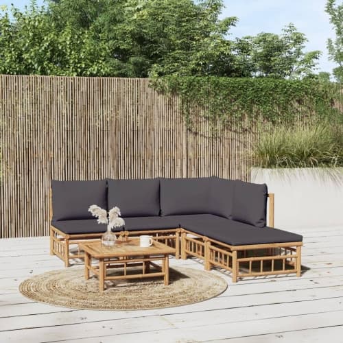 Loungegrupp 6 delar mörkgrå dynor bambu