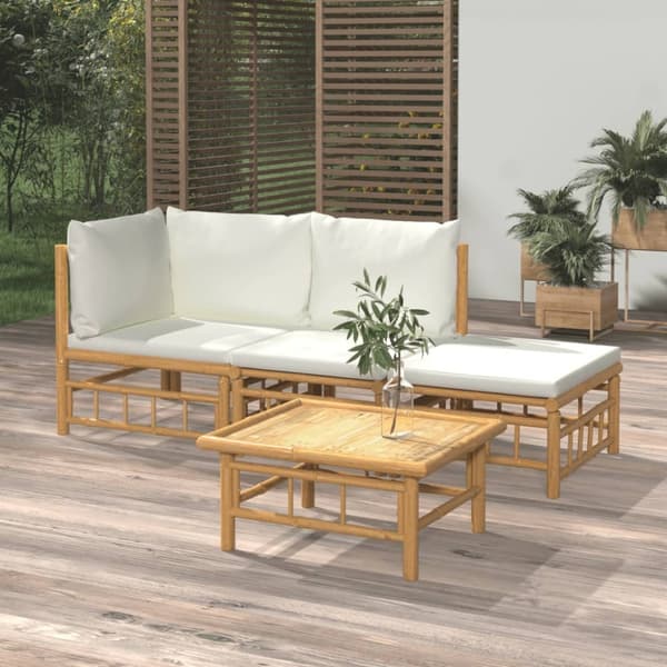 Loungegrupp 4 delar gräddvita dynor bambu