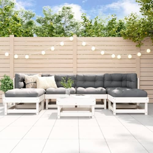 Loungegrupp för trädgården 7 delar vit massiv furu