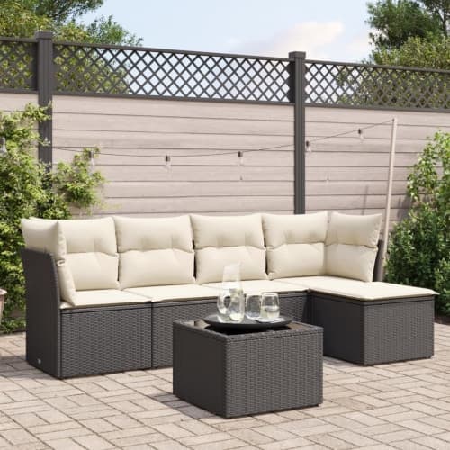Loungegrupp med dynor 6 delar svart konstrotting