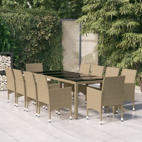 Matgrupp för trädgården 11 delar konstrotting beige