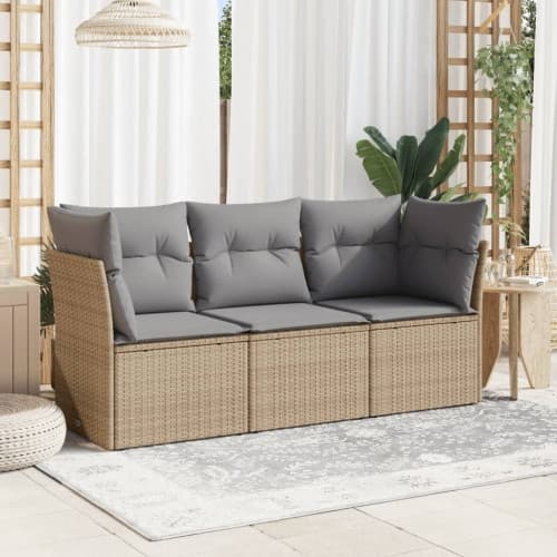 Soffgrupp för trädgården 3 delar med dynor beige konstrotting