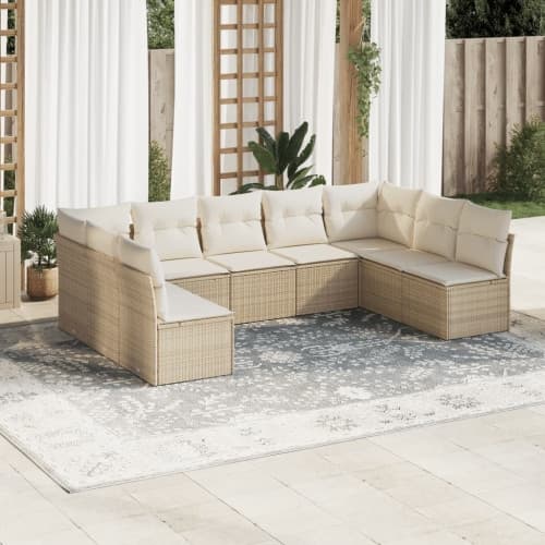 Soffgrupp för trädgården med dynor 9 delar beige konstrotting