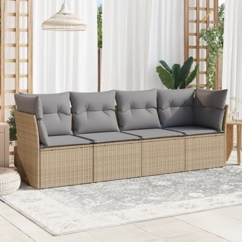 Soffgrupp för trädgård med dynor 4 delar beige konstrotting